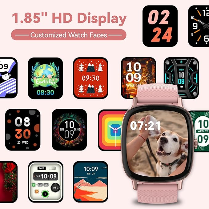 Smart Watches for Women (Answer/Make Calls), 1.85" HD Screen IP68 Waterproof, Fitness Tracker for iPhone Android Phones, Heart Rate Sleep SpO2(Blood Oxgen) Monitor 100+ Sports, 2 Straps