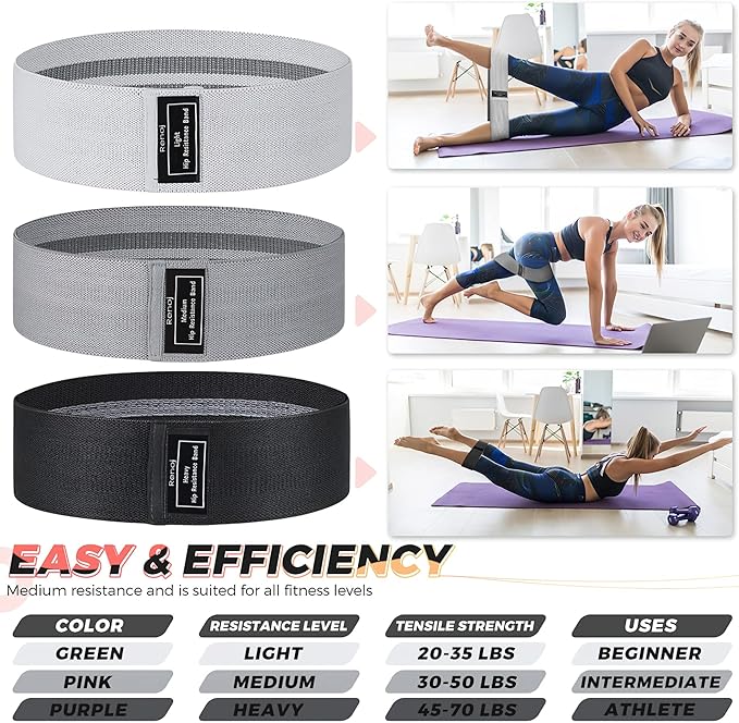 Renoj Resistance Bands, Yoga Starter Sets for Women and Men, 3 Set of Stretch Exercise Workout Bands for Booty Legs, Elastic Pilates Flexbands