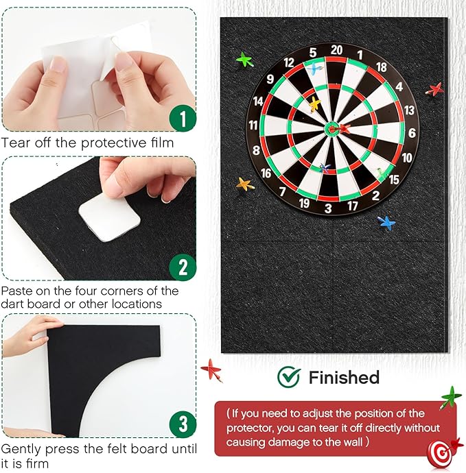 Extended Length Dart Board Surround Wall Protectors Fit 17.75'' and 18'' Dartboard Dart Backboard Felt Wall with Removable Adhesive Tabs