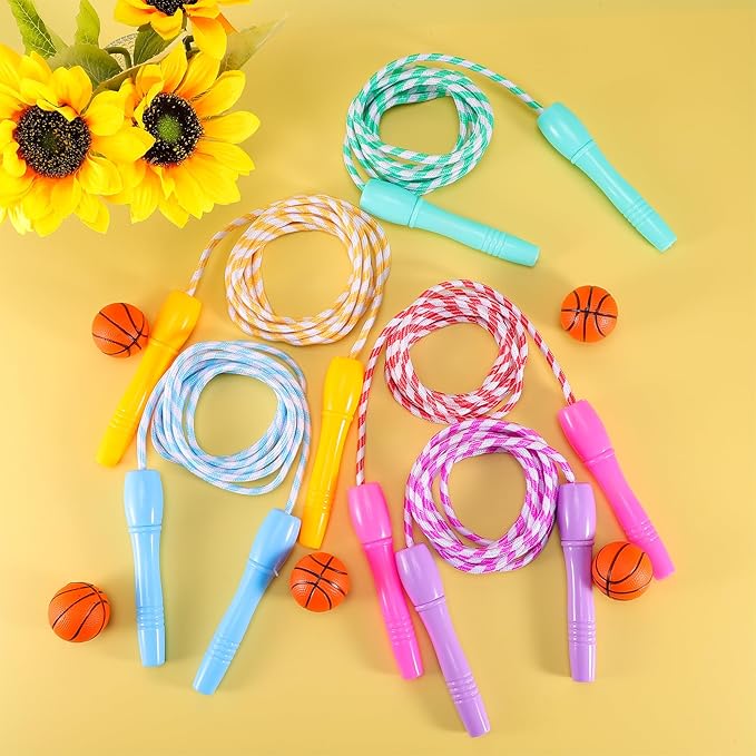 12 Pack Jump Rope for Kids,Jump Rope Stripe Ropes with Plastic Handles,Adjustable Skipping Rope,Colorful Jumping Skipping Stripe Rope for Outdoor Sports Exercise Activity,Assorted Colors