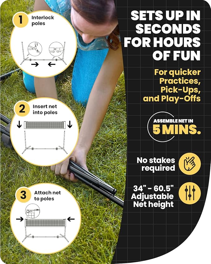 Boulder Sports All-in-One Pickleball & Badminton Set - Portable, Adjustable Net with Paddles & Rackets