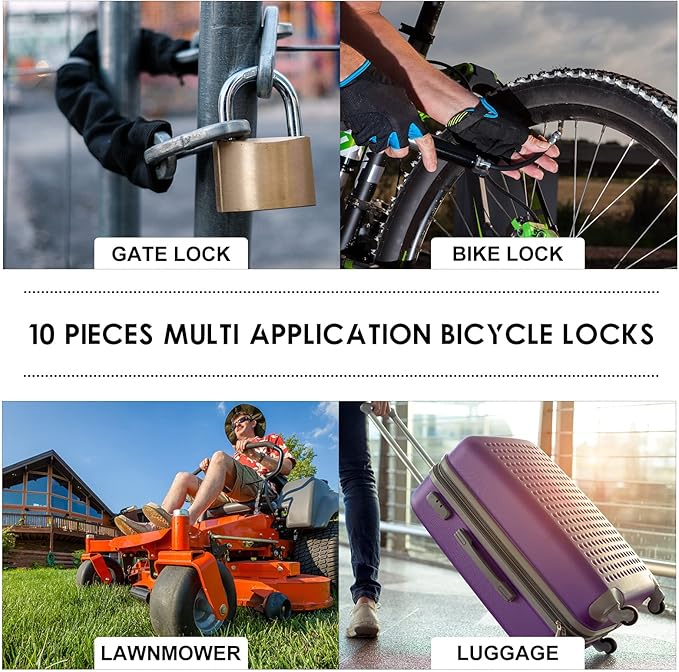 10 Pcs Bike Lock Cable with Combination, 4 Feet Coiled Preset Bike Lock High Security 4 Digit Bicycle Lock Anti Theft Bike Accessories Black Bike Cable Locks, 5/6 Inch Diameter