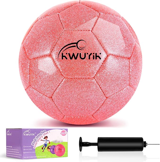 Size 3 4 5 Glitter Pink Gold Purple Soccer Ball Set with Pump Toddler Soccer Ball for Kids Aged 3-6 6-8 8-12 Outdoor Training Ball Youth Practice for Teens Children Boys Girls