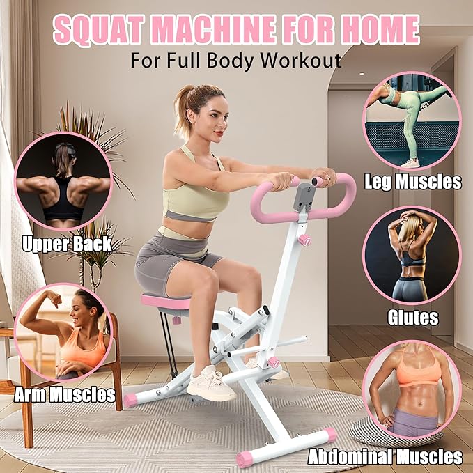 Squat Machine for Home - Exercise Machine with Adjustable Resistance Bands Row-N-Ride Squat Assist Trainer for Glutes & Ab Back Legs Workout