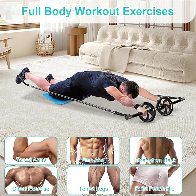 Pilates Bar Kit with Resistance Bands for Working Out, Pilates Equipment with Ab Roller for All Fitness Levels, Portable Home Gym Full Body Workout Equipment for Women&Men