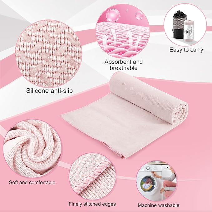 Hot Yoga Towel, 2 Pack Yoga Mat Towel with Grip Dot Non Slip Yoga Towels for Hot Yoga Sweat Absorbent Microfiber Pilates Towel for Bikram Exercise and Fitness
