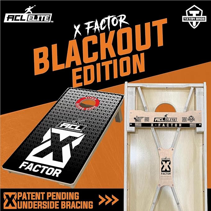 Titan Bags X Factor Cornhole Boards - ACL Elite Approved Cornhole Board Set w/Patent Pending X Underside Bracing for Maximum Durability - Regulation Size for Professional & Outdoor Sports Game