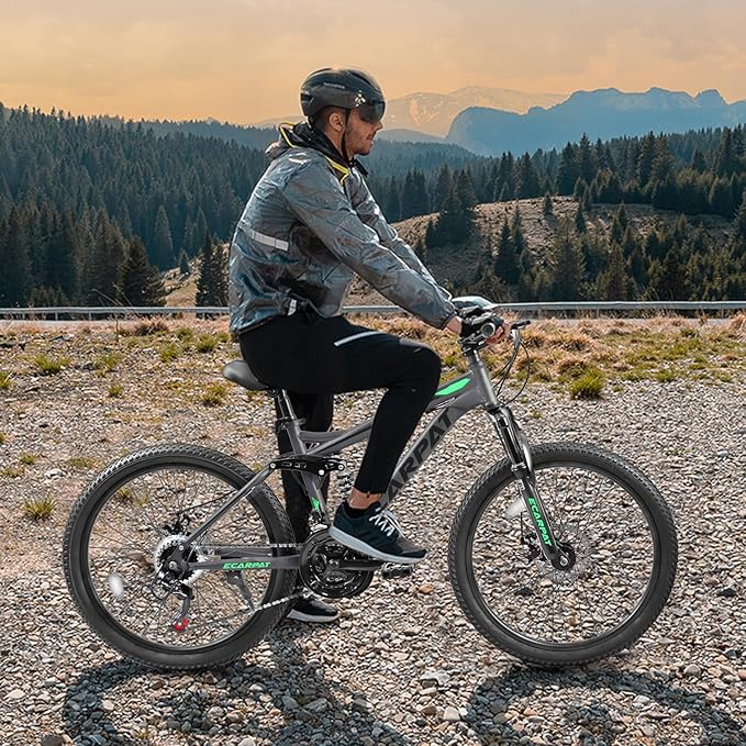 26 Inch Mountain Bike Dual Suspension for Mens Boys, 21 Speeds Steel Women Girls Mountain Bike Summer Travel Trip, Disc Brakes Adult Teens Sport Men Women Bicycle for Trail Commuter City Road