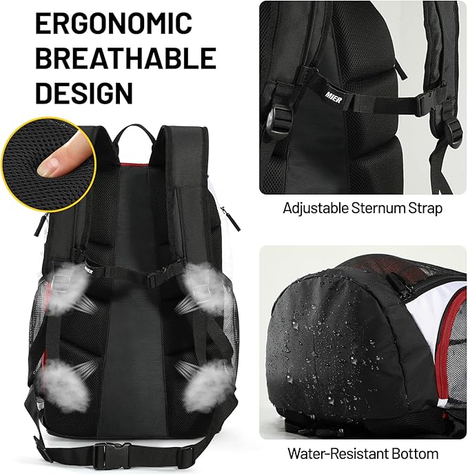 MIER Gym Backpack 40L Basketball Backpack with Ball Compartment & Shoes Storage Multi-Functional Sports Soccer Bag Large Equipment Back Pack Volleyball Backpacks for Men Women