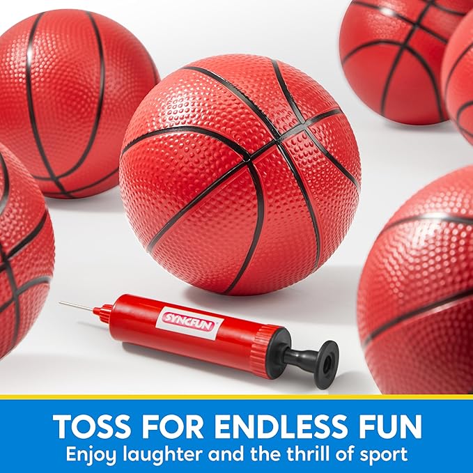 SYNCFUN 5" Mini Basketball Set, 6 PCS Small Ball with Pump for Mini Basketball Hoop, Rubber Toy Ball for Pool, Indoor and Outdoor Games, Sports Toys for Toddlers and Teenagers