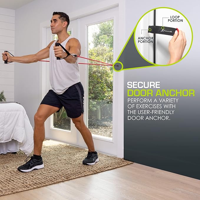 ProsourceFit Single Stackable Resistance Bands with Door Anchor and Exercise Guide, 8-12 LB, Heavy Duty Fitness Tube for Full-Body Exercises and Home Workouts