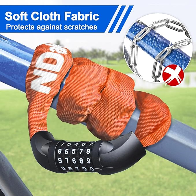 NDakter Bike Chain Lock, 5 Digit Combination Heavy Duty Anti Theft Bicycle Chain Lock,2.62/3.2/4.27/5/6Ft Long Security Resettable Bike Locks for Bike, Bicycle, Scooter, Door, Gate, Fence-4/6mm Thick
