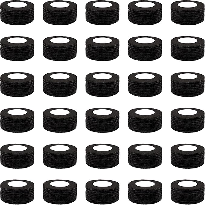 BQTQ 30 Rolls Self Adhesive Bandage Wrap Self Adherent Wrap Bandage 1 inch Self Stick Bandage Wrap Tape Stretch Bandages for Wrist Ankle Swelling Sprains (Black)