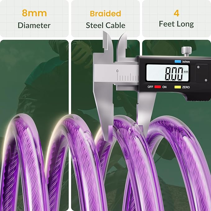 Titanker Bike Lock Cable, 4 Feet Bike Cable Lock Basic Self Coiling Kids Bike Lock Combination with Complimentary Mounting Bracket, 5/16 Inch Diameter (4FT, Purple-8mm)