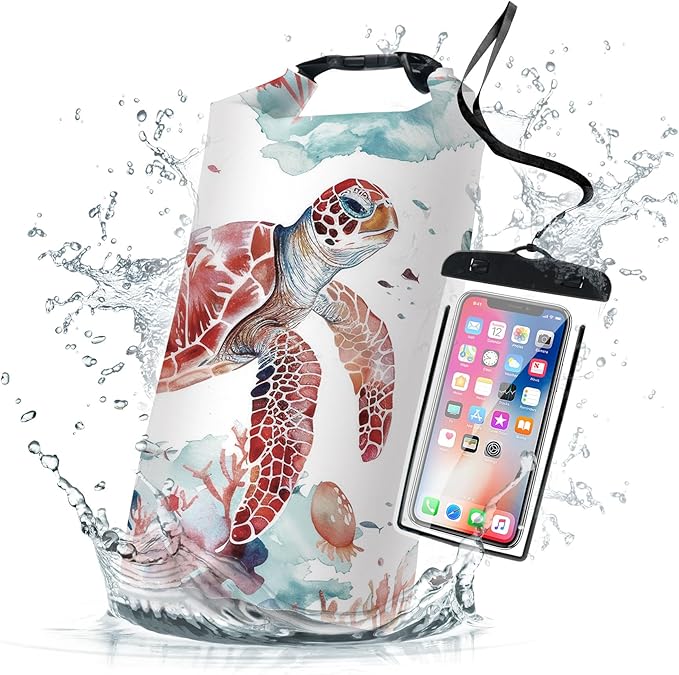 Waterproof Dry Bag,Sea Turtle Jellyfish Coral Red Small Waterproof Backpack 2L/5L/10L/20L/30L/40L Floating Lightweight Bags for Kayaking, Boating, Fishing, Swimming Camping with Waterproof Phone Case