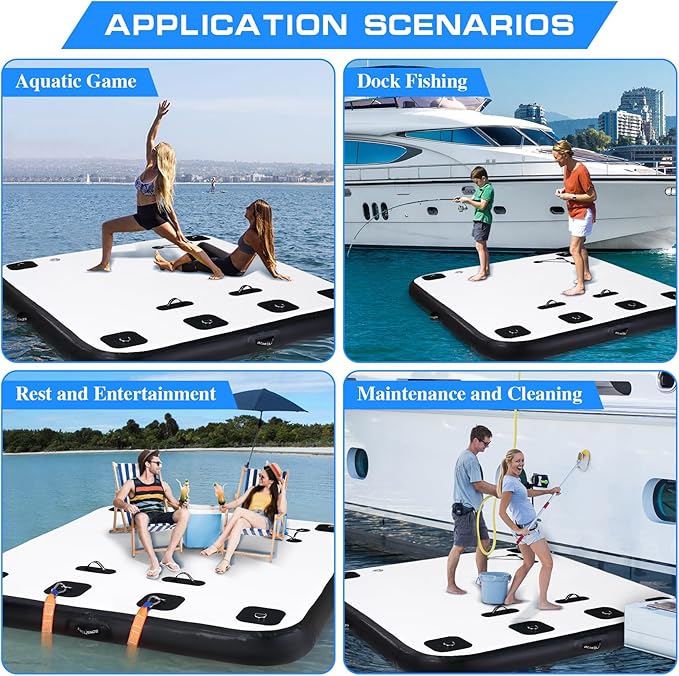 Inflatable Floating Dock, Swim Platform Floating Island Raft, Large Air Mat Inflatable Water Pad with None-Slip Surface for Lake Pool Beach Ocean
