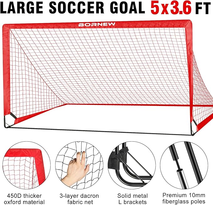 Kids Soccer Goal for Backyard Set - 2 Set of 4x3/ 5X3.6/7x5 ft Toddler Soccer Nets with 20ft Agility Ladder, Soccer Ball, Pop Up Portable Soccer Set for Kids and Youth Training Ages