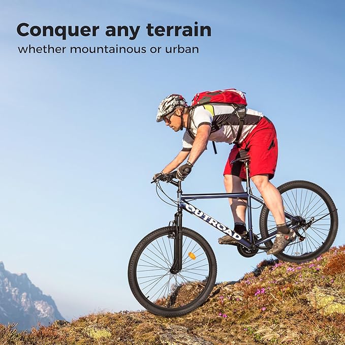 26-inch Mountain Bike, Iron Frame, 7/21-Speed Front and Rear V-Brakes MTB with Lock-Out Suspension Fork for Men and Women Black