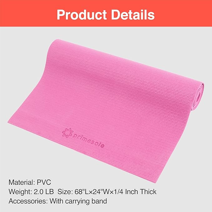 Yoga Mat with Carry Strap for Yoga Pilates Fitness and Floor Workout at Home and Gym Non-slip 9 colors