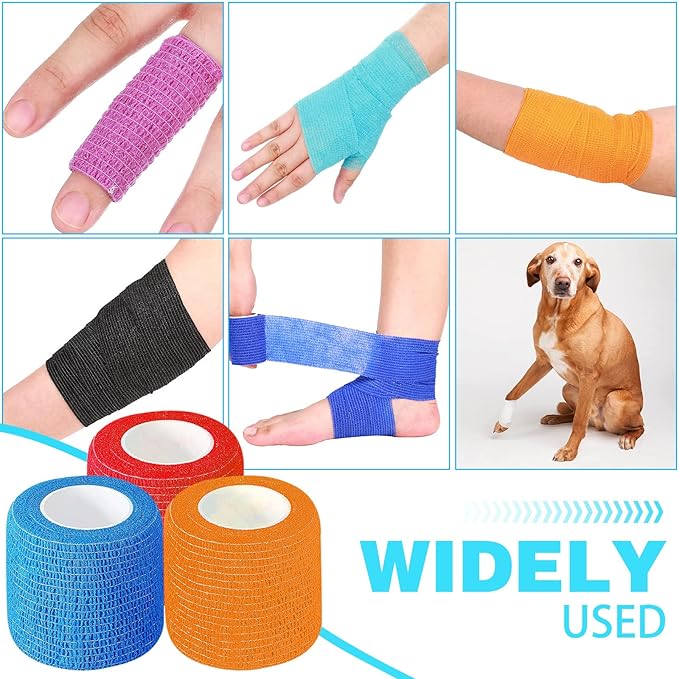 Treela 64 Pack 2" x 5 Yards Self Adhesive Cohesive Bandage Wraps, Elastic Breathable Athletic Tape, Flexible Self Adherent Bandage Rolls for Wrist, Ankle, Fingers, Sports & Pets (Multi Color)
