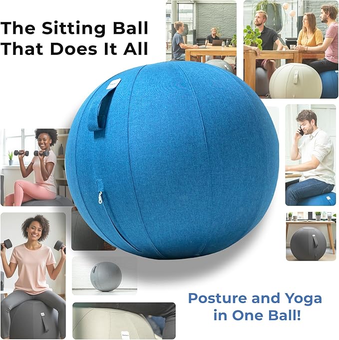 Balance Ball Chair for Office & Home - Ergonomic Exercise Ball for Posture & Back Pain Relief, Yoga Ball Chair - Sitting Ball with Washable Linen Cover