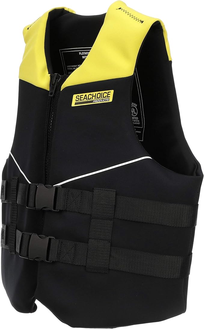 Seachoice Neoprene Multi-Sport Vest, Yellow/Black, Large Size, Fits 40-44 in. Chest, Coast Guard Type III