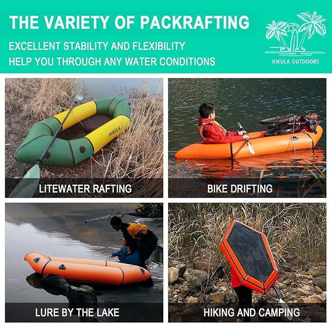 TPU Packraft Inflatable Lightweight Kayak - 1 Person Packraft, Ideal for Adults&Kids with Soft Seat, Litewater Dinghy for Flat Water Rafting, Fishing & Adventure, Rapid Inflate
