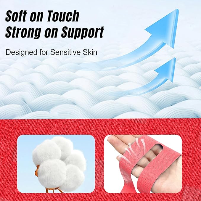 Waterproof Kinesiology Tape for Shoulders/Knees, 10 Precut Strips for Knee Pain Relief & Stability Support (Red), Elastic Strong Adhesive Athletic Tape, Latex-Free Hypoallergenic Sports Tape