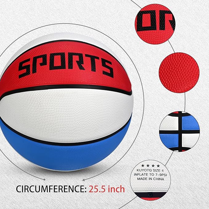 KUYOTQ Kids Toddler Youth Adult Size 3/4/5/6/7 Basketball 22/25.5/27.5/28.5/29.5" Thickened Rubber or Faux Leather Basketball for Boys Girls (Deflated)