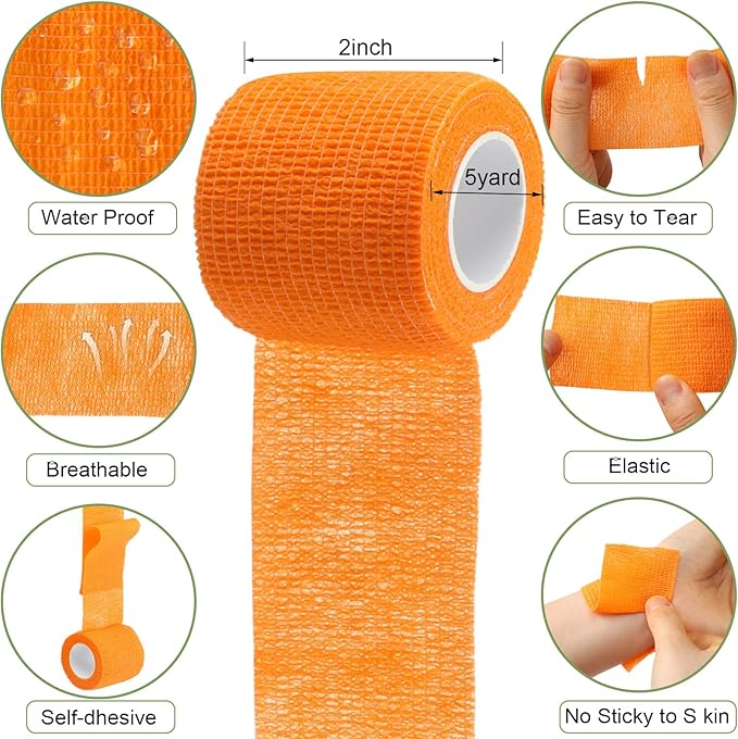 Treela 64 Pack 2" x 5 Yards Self Adhesive Cohesive Bandage Wraps, Elastic Breathable Athletic Tape, Flexible Self Adherent Bandage Rolls for Wrist, Ankle, Fingers, Sports & Pets (Mixed Colors)
