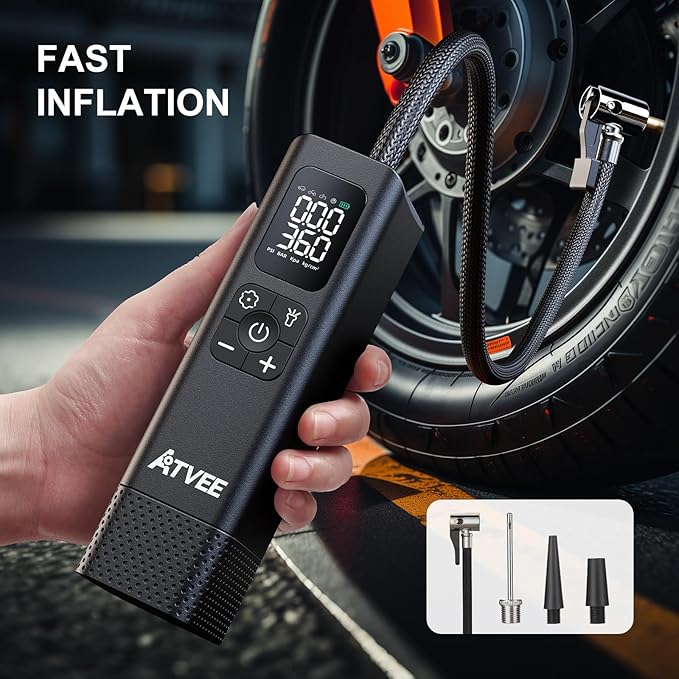 Bicycle Pump, 30s Fast Inflate Bike Pump with Gauge & Digital Display, 150PSI Portable Electric Bike Tire Pump with Presta & Schrader Valves for Road Bike, E-Bike