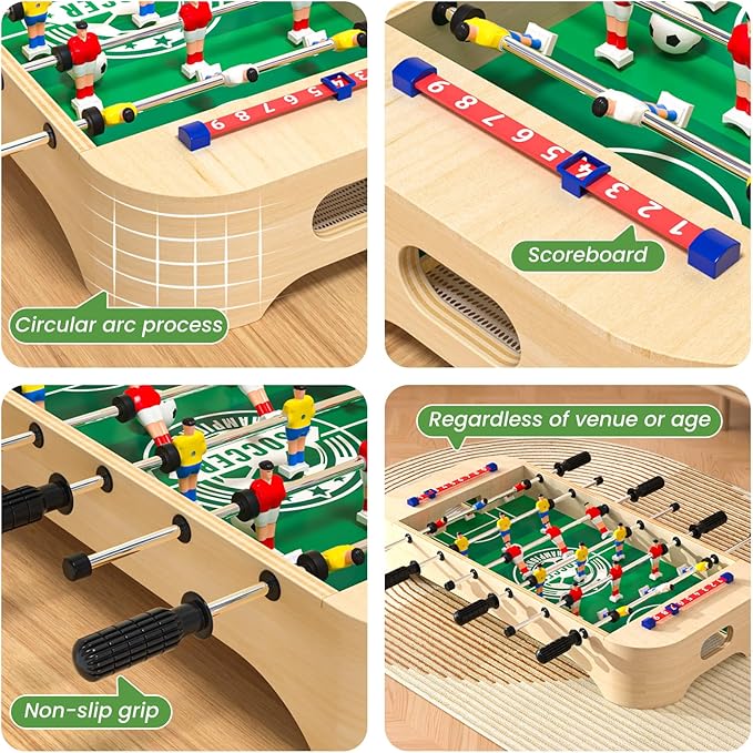 4-in-1 Multifunction Tabletop Football Table- Portable Mini Table Football/Soccer Game Set with Bowling Curling and Fast Sling Puck Game for Adults and Kids