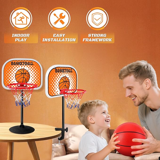 NZQXJXZ Mini Indoor Basketball Hoop, 2 in 1 Tabletop Basketball Hoop Set with Clips and Suction Cup with Two Balls, Mini Hoops for Desk Table Bed Office Bedroom Basketball Toys for Kids and Adults