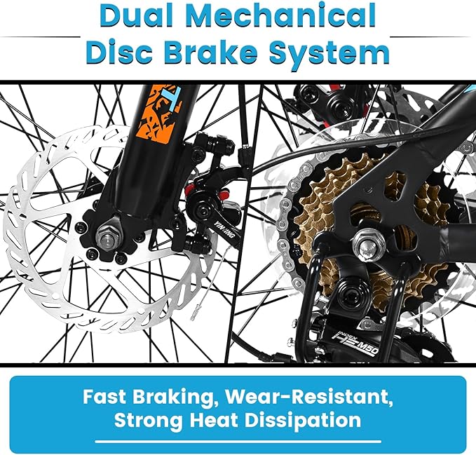 24/26 Inch Mountain Bike, 21 Speed Mountain Bicycle with High Carbon Steel Frame, Dual Disc Brakes and Front Suspension, MTB Bike for Adult Teenagers Boys Girls