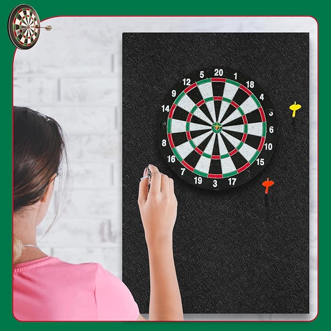 Extra Large Dart Board Wall Protectors Dart Board Backing Felt Wall Tiles Extended Length Dartboard Surround Cork Dartboard Backer Alternative with Bracket Hanging Kit