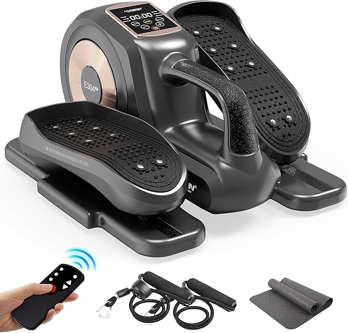 HARISON Under Desk Elliptical Machine with Multi-Functional LCD Display, Ellipse Leg Exerciser for Seniors with 12-Level Adjustable Speed and Resistance Bands