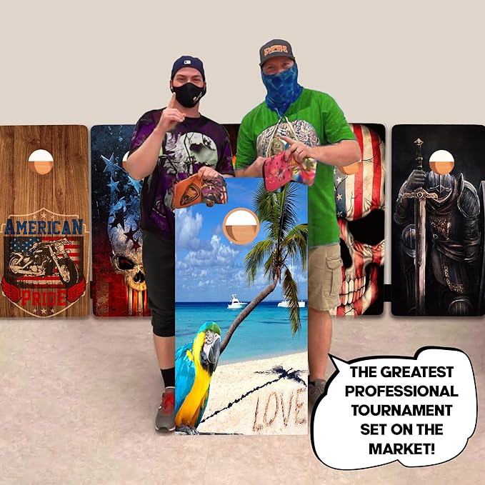 CornholeGamesUSA Pro Cornhole Boards Set | Made in USA | 3/4 Baltic Birch | No Bounce | Triple Thick Legs | Two Brace & Handles, Tournament 2x4 Regulation Set with Score Tower & Cornhole Bags