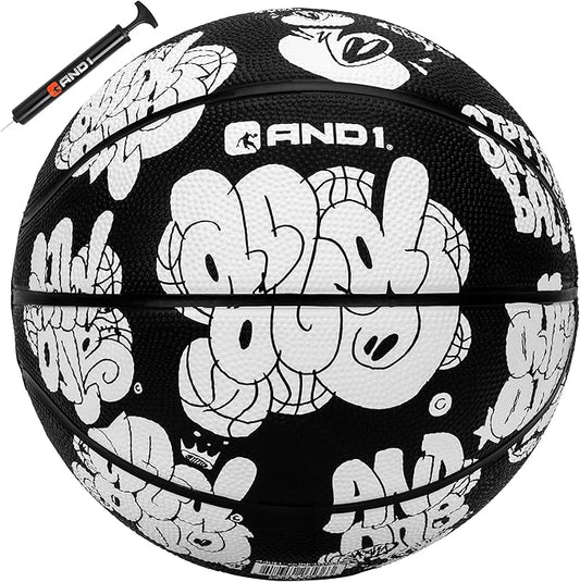 AND1 Toss Up Basketball : Youth Sized Rubber Streetball for Indoor and Outdoor Use, Deep Channel Construction and Durability, Includes 10” Pump