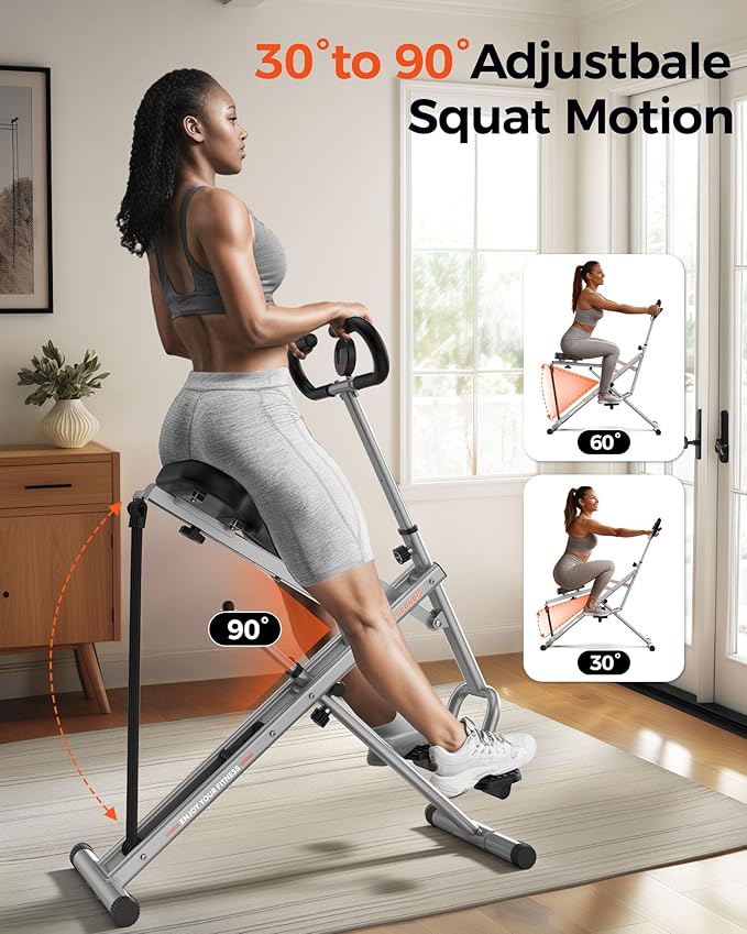 Sportsroyals Squat Machine for Home,Ride & Rowing Machine for Glutes Butt Thighs,Ab Back/Leg Press,Foldable & Easy Setup Exercise Equipment w/Adjustable Resistance,350lbs Capacity