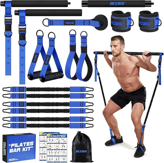 Pilates Bar Kit with Resistance Bands for Working Out, 210lbs Heavy Resistance Bands with Handles, Pilates Equipment with Resistance Band Bar for Men Women, at Home Gym Full Body Workout Equipment