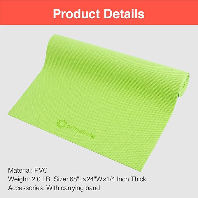 Yoga Mat with Carry Strap for Yoga Pilates Fitness and Floor Workout at Home and Gym Non-slip 9 colors