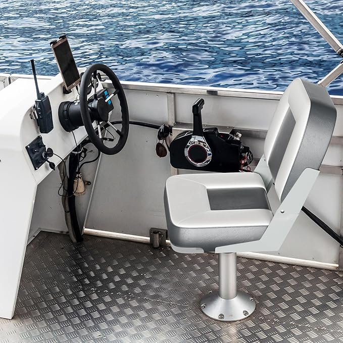 2-Pack 20" High Back Boat Seat with Thickened Sponge Padding and Hinge, Waterproof Boat Captain Chairs, Easy to Store, Ideal for Fishing, Sightseeing, Boating Grey