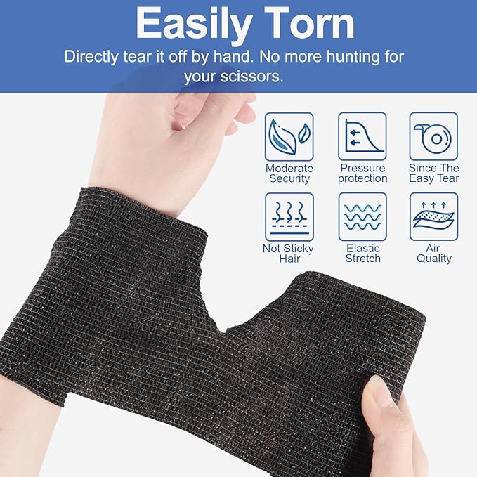LDIWEE 24 Rolls Self Adhesive Bandage Wrap, 4 Inch x 5 Yards Black Athletic Tape Grip Tape, Flexible Non Woven Cohesive Bandage Wrap