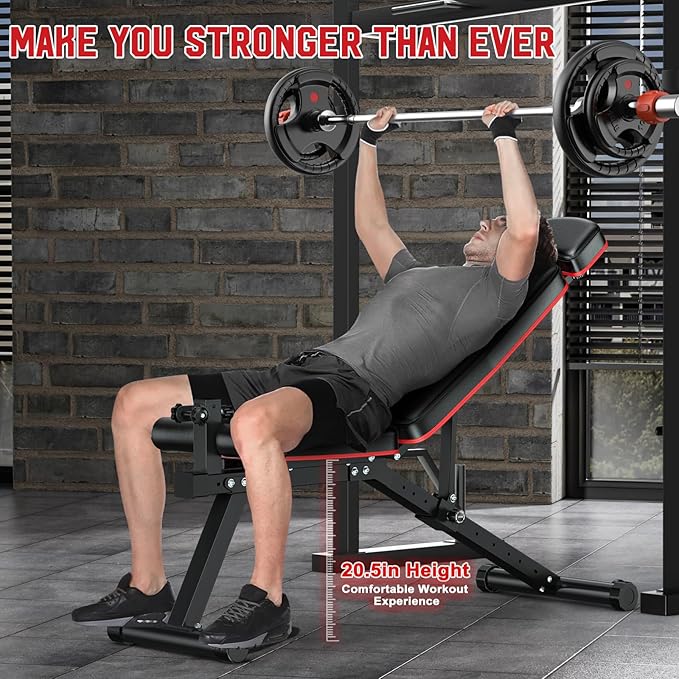 XDDIAS Workout Bench, Adjustable Weight Bench with Leg Extension and Leg Curl, Extended Headrest, 900LBS Preacher Curl Bench Incline Decline Flat Workout Bench for Home Gym Full Body Exercise