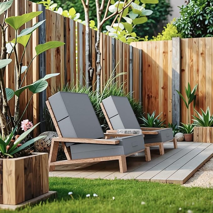 6 Inch Thick Foldable Deep Seat Cushion, 2 PCS 23 x 26 Inch Outdoor Water & Fade Resistant Olefin Patio Furniture Replacement Chair Cushion, with Removable Cover, Handle and Straps, Light Gray