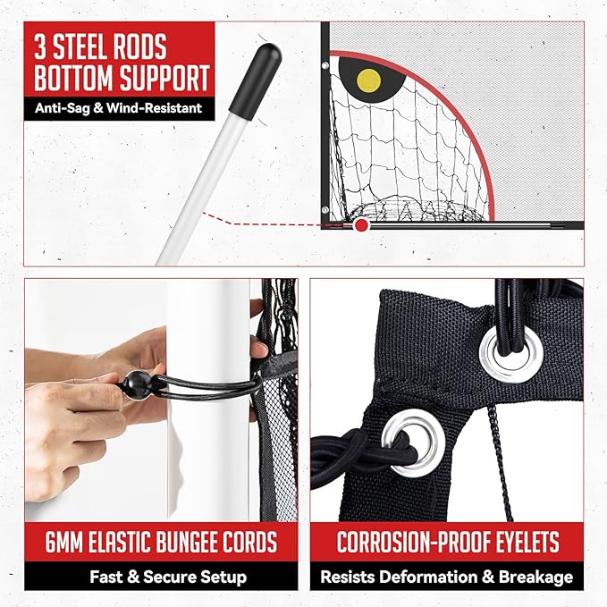 Soccer Target Net, 12x6ft Goal Net with 5 Scoring Zones for Practice Shooting & Goal Shots, Anti-Tear Mesh, 3 Steel Rods, Removable Stick-On Markers, Portable Football Training Equipment