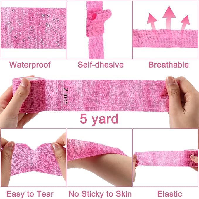 Treela 48 Pack Self Adhesive Wrap Bandage Bulk, 2 Inches x 5 Yards Self Adherent Cohesive Bandage Elastic Athletic Tape Breathable Wound Tape for Stretch Athletic Sports Wrist Ankle(Pink)