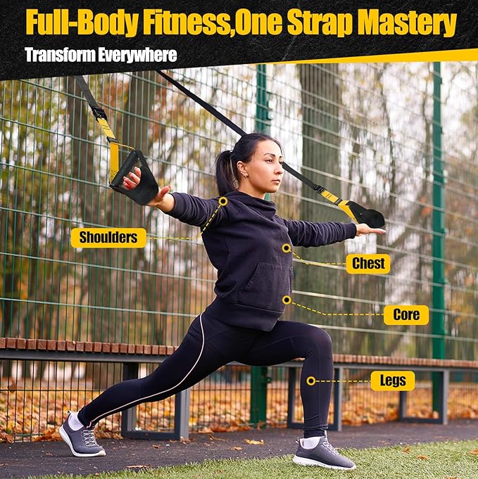 Home Suspension Training Kit with Suspension Trainer, Straps & Bands – Adjustable Full-Body Workout System for Home Gym, Yoga, Pilates, Travel | Compact Design