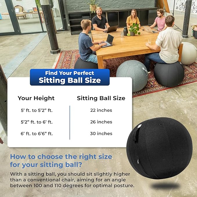 Balance Ball Chair for Office & Home - Ergonomic Exercise Ball for Posture & Back Pain Relief, Yoga Ball Chair - Sitting Ball with Washable Linen Cover