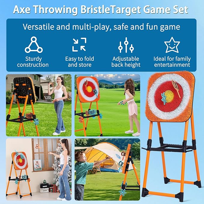 Axe Throwing Mane Target with 8 Axes 8 Darts Set, Outdoor Axe Throwing Game